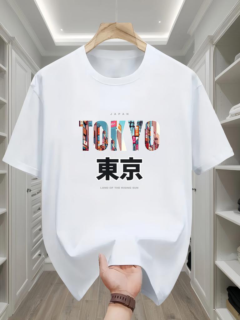 MenS 100 Cotton Casual ShortSleeve TShirt with a Round Neck Trendy Design Versatile for Summer Featuring Print Patterns