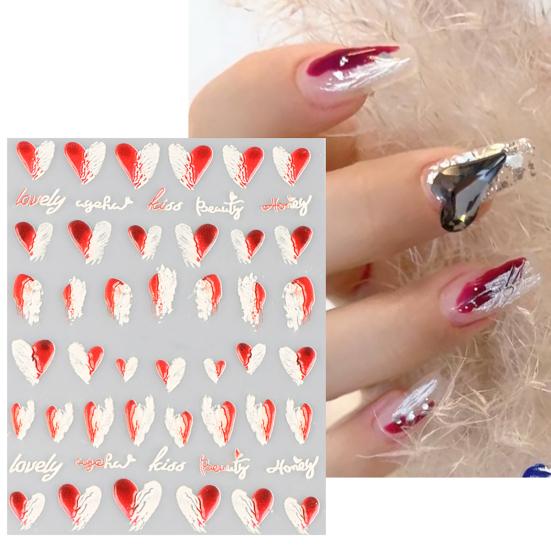 Nail Stickers Self Adhesive DIY Nails Art Supplies 5D Double Color Love Heart Embossed Flowers Manicure