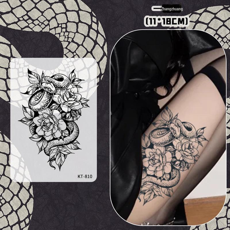 

«Водостійкі довговічні наклейки для татуювань Snake Dance Rose для жінок – трав’яний напівперманентний темний дизайн» 11*18cm