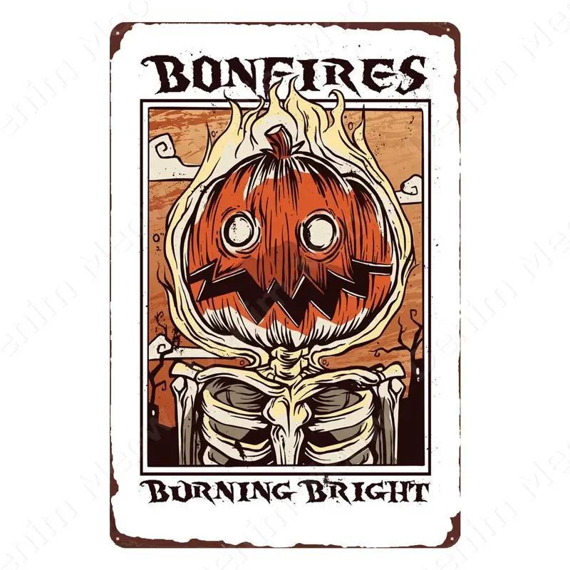 Halloween Party Vintage Metal Tin Sign Trick or Treat Home Bedroom Club Wall Decor Pumpkin Monster Poster Door Decorati