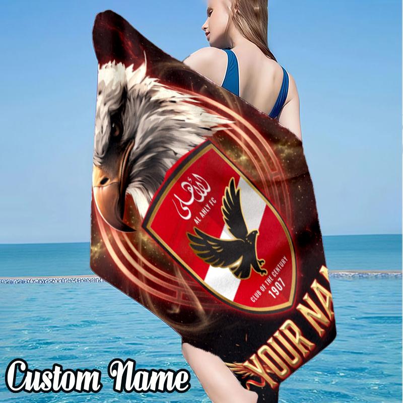 Custom Name Al Ahly Football Beach Towel - Soft, Ultra-Absorbent Microfiber, Lightweight, Perfect for Beach, Parties, Travel, Camping