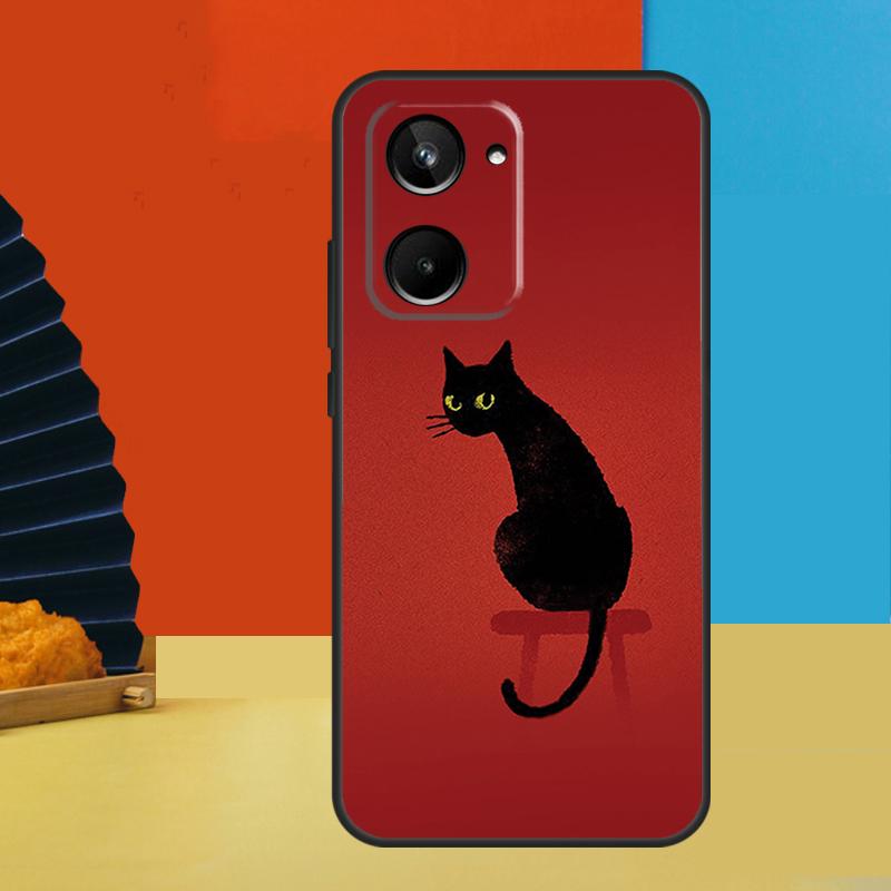Black Cat Face Kitty For Realme GT7 Pro GT6 10 11 12 13 14 15 Pro Plus C55 C67 C63 C61 C53 C31 C65 C71 C75 Case