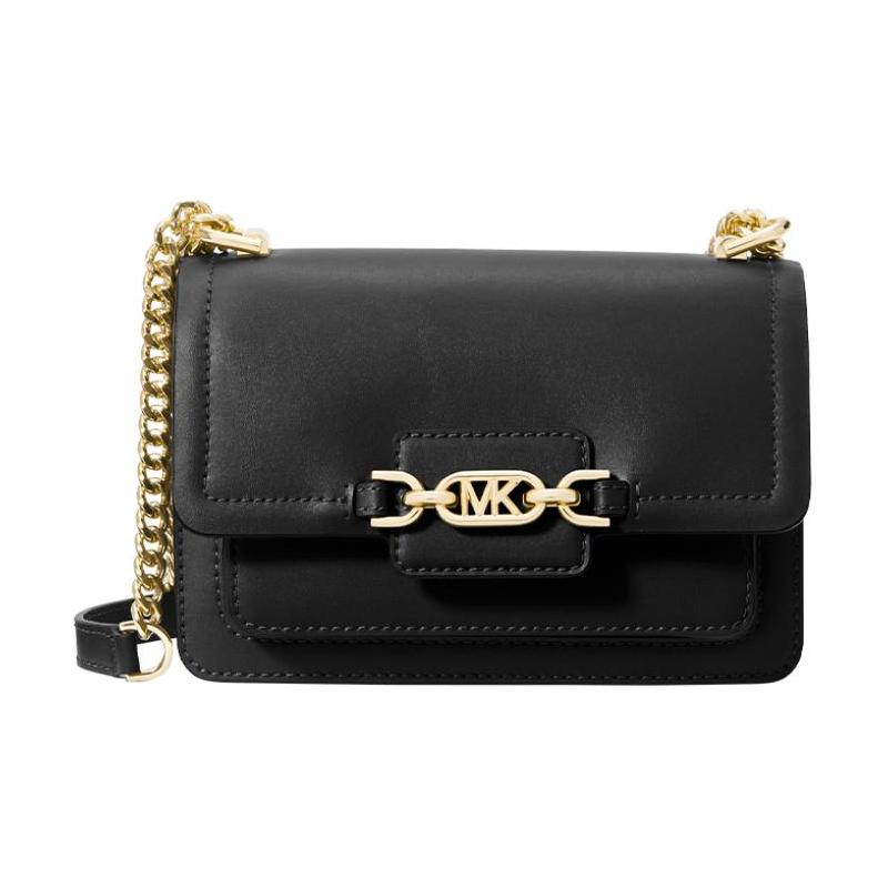Michael Kors Shoulder Bag Heather Classic Solid Color Commuter Letter Logo Fashion Revised Leather Small Square Chain Envelope Crossbody Women's Black