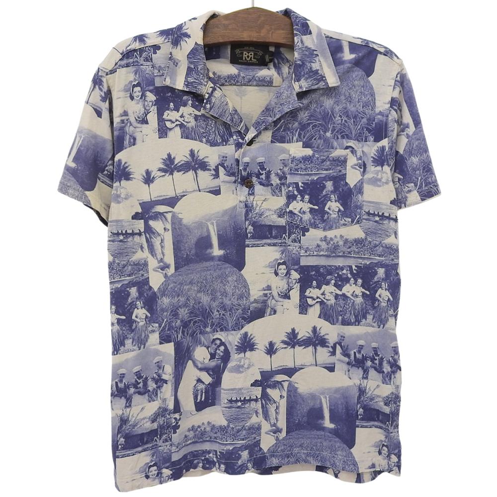 RRL 100% Cotton Hawaiian Aloha Shirt, Men's, Blue, Size M Tops M blueUsed