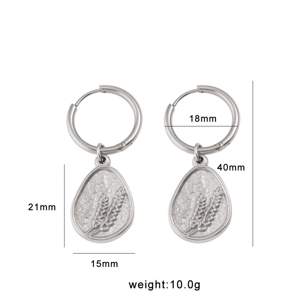 Wheat Ear Pattern Water Drop Pendant Necklace  Earrings Set in 18K Gold Titanium Steel