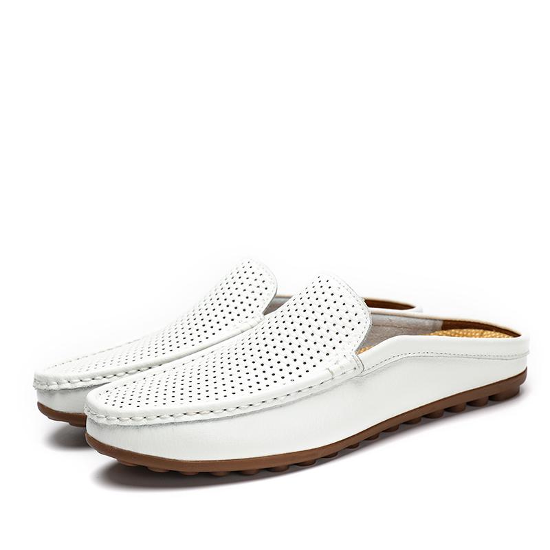 2024 Brand Half Shoes for Men Loafers Leather Driving Boat Shoes Summer Male Slippers Slip-on Men Casual Shoes Flats Moccasin