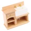 1/12 Wooden Wash Basin Cabinet with Ceramic Hand Sink Miniature Furniture Toys for Dollhouse Bathroom Kitchen Decoration
