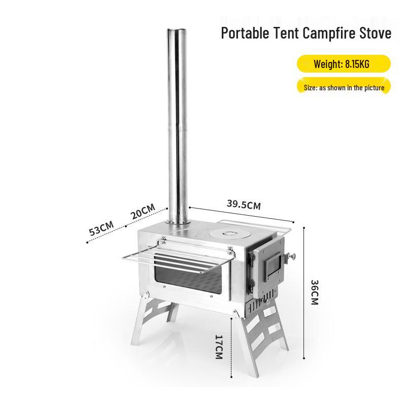 Portable Windproof Outdoor Stainless Steel Wood and Charcoal Camping Stove with Glass Heater and Grill