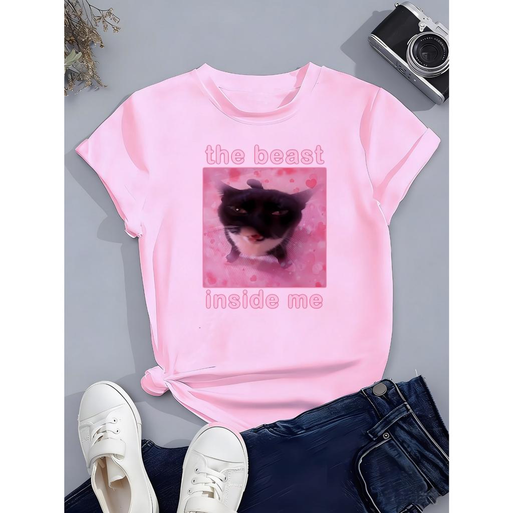 The Beast Inside Me Cat Meme Print T Shirts Cartoon Kids Children's T-shirt Boys Girls Summer Spring Casual Top Tee