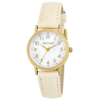J-AXIS Damen MJL-B22-IV (Modeuhr Damen Sonne Flamme) Runde Uhr Elfenbein Legierung Analog