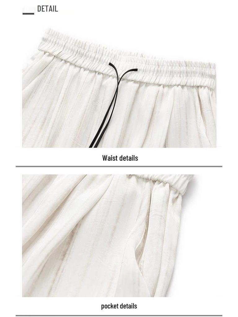 Women's Summer Ice Silk Ink Painting Wide-Leg High-Waisted Floor-Length Pants
