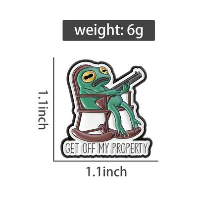 GEH VON MEINEM GRUNDSTÜCK Emaille-Anstecknadeln Cartoon Frosch im Stuhl Broschen Reversabzeichen Niedliche Lustige Zitate Schmuck Geschenk für Freunde
