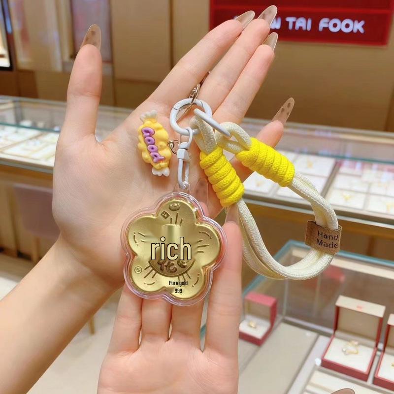Zhou Family 999 Pure Gold Keychain Pendant - Elegant Gift for Girlfriend