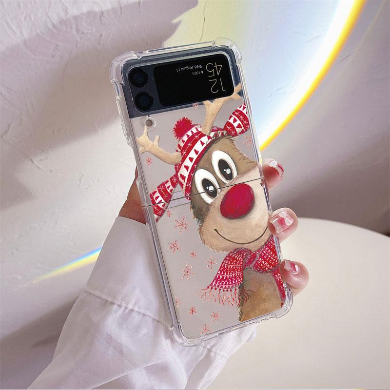 

Рождественские Новогодние Подарки Лось Снег Чехол для Samsung Galaxy Z Flip 4 Z Flip 3 5G ZFlip4 ZFlip3 Flip4 Flip3 Прозрачный ТПУ Чехол Samsung Z Flip 3