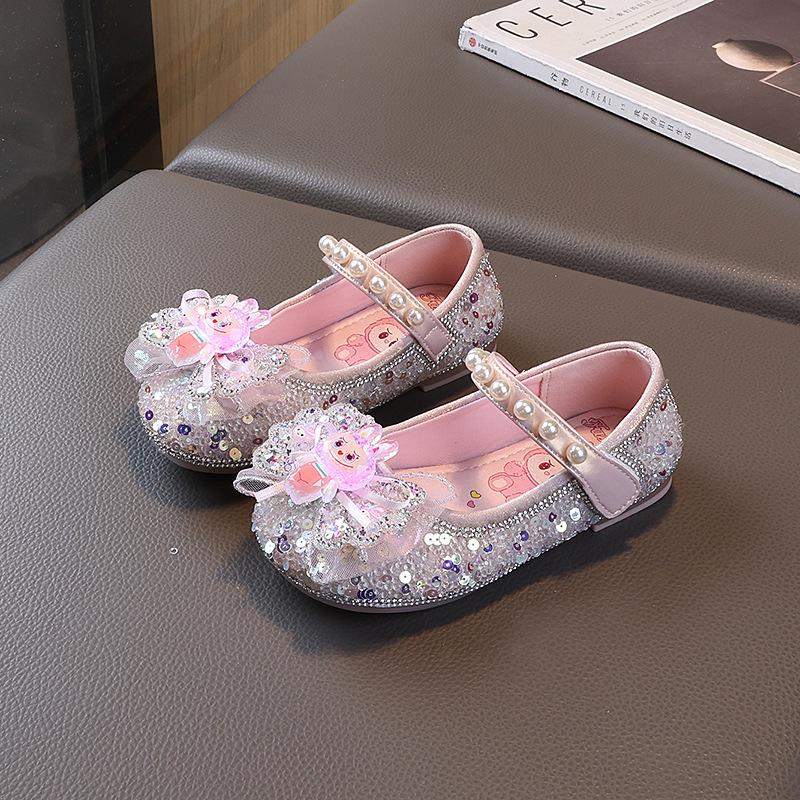 

Girls Soft Sole Princess Crystal Leather Shoes - 2025 Spring/Autumn Collection Size 31 (Inner Length 18.8CM)
