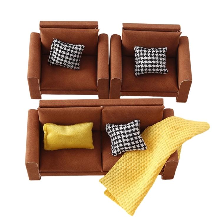 Miniature Dollhouses Sofa Couch 1/12 Scale Handcrafted Wooden Furniture For Living Room Bedroom