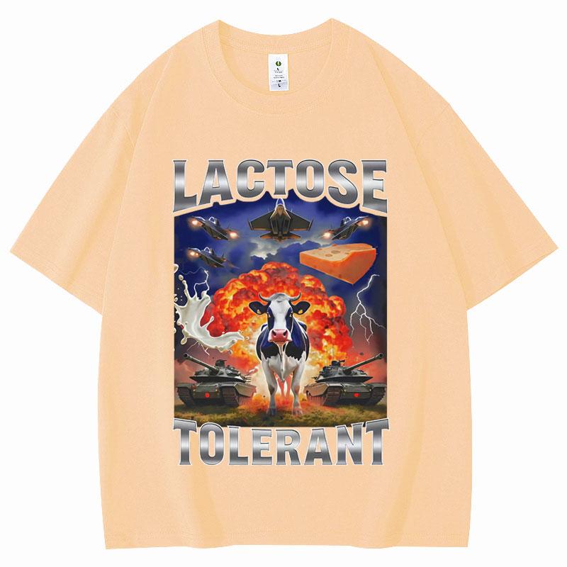 Lactose Tolerant Funny Cow Meme Graphic T Shirts Men's Women's Fashion Vintage T-shirts High Quality Cotton Short Sleeve T-shirt
