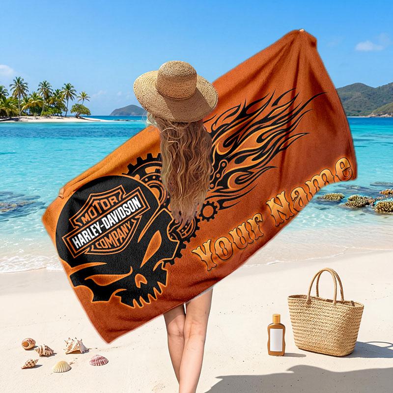 Asciugamano da Spiaggia Harley-Davidson con Testo Nome Personalizzato, Asciugamano Morbido Assorbente per Spiaggia Piscina Viaggio Regalo Personale
