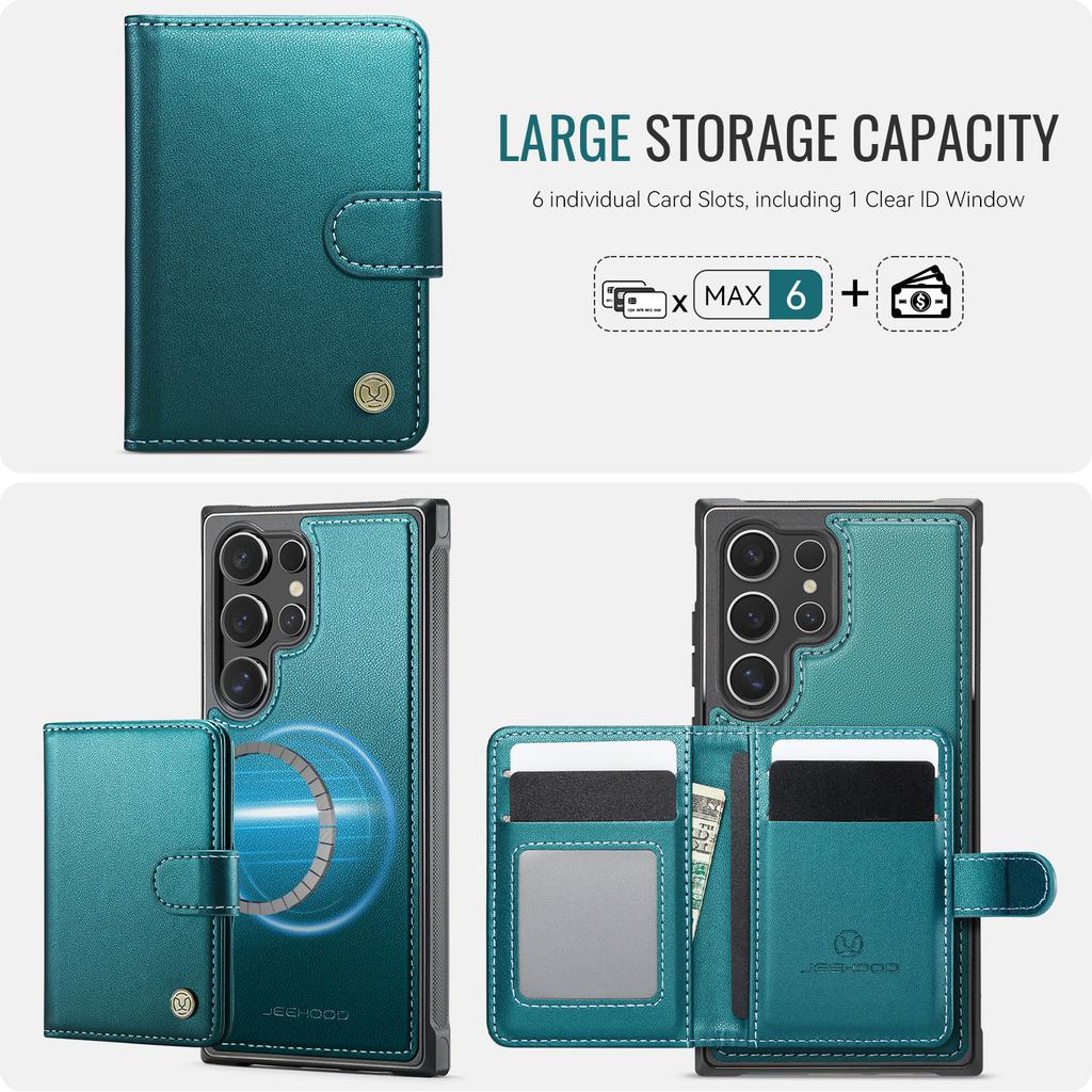 For Samsung Galaxy S25 Ultra Case JEEHOOD J09 RFID Blocking Card Holder Leather Back Phone Cover Magnetic Case