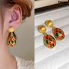 Pinkdudu Vintage Silver Needle Oval Enamel Colored Glazed Drop Earrings Luxurious Classical Court Style Dangle earrings for Women PD2136