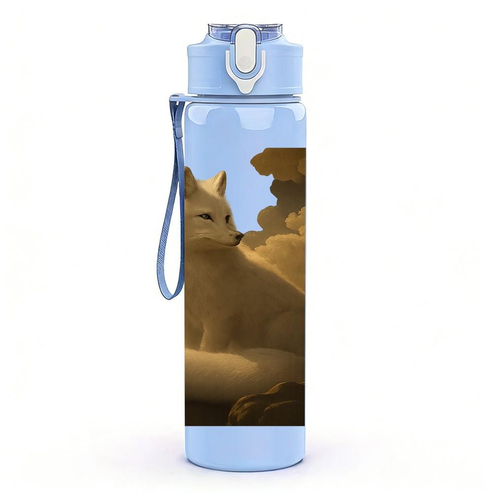 1PC Two Cats Cliff Sunset Art 750ml Color Plastic Sports Water Bottle Leakproof Flip Straw Lid Suitable for Sports Office Home Use