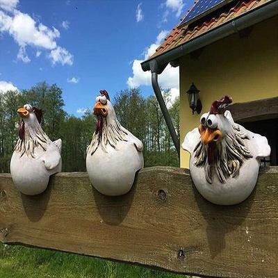 Funny Chicken Fence Decor Resin Statues Chicken Hen Sculpture Art Craft Home Outdoor Garden Farm Yard Decorations