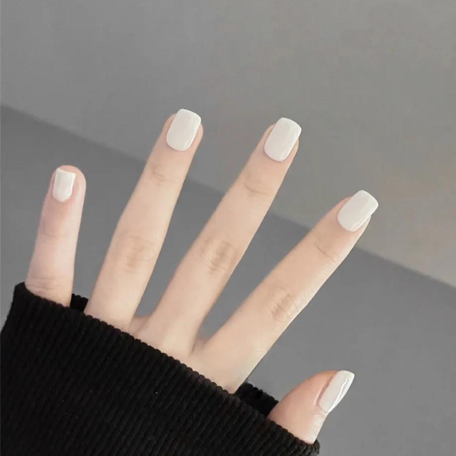24Pcs French Lemon Yellow Full Cover Coffin False Nails With Glue Seamless Removable Press On Nail Tips For Women