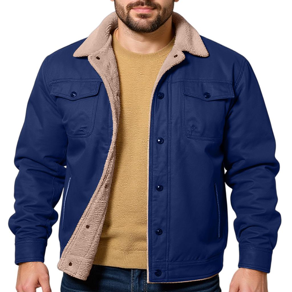 Men's Outdoor Casual Loose-Fit Fleece-Lined Cotton Work Jacket