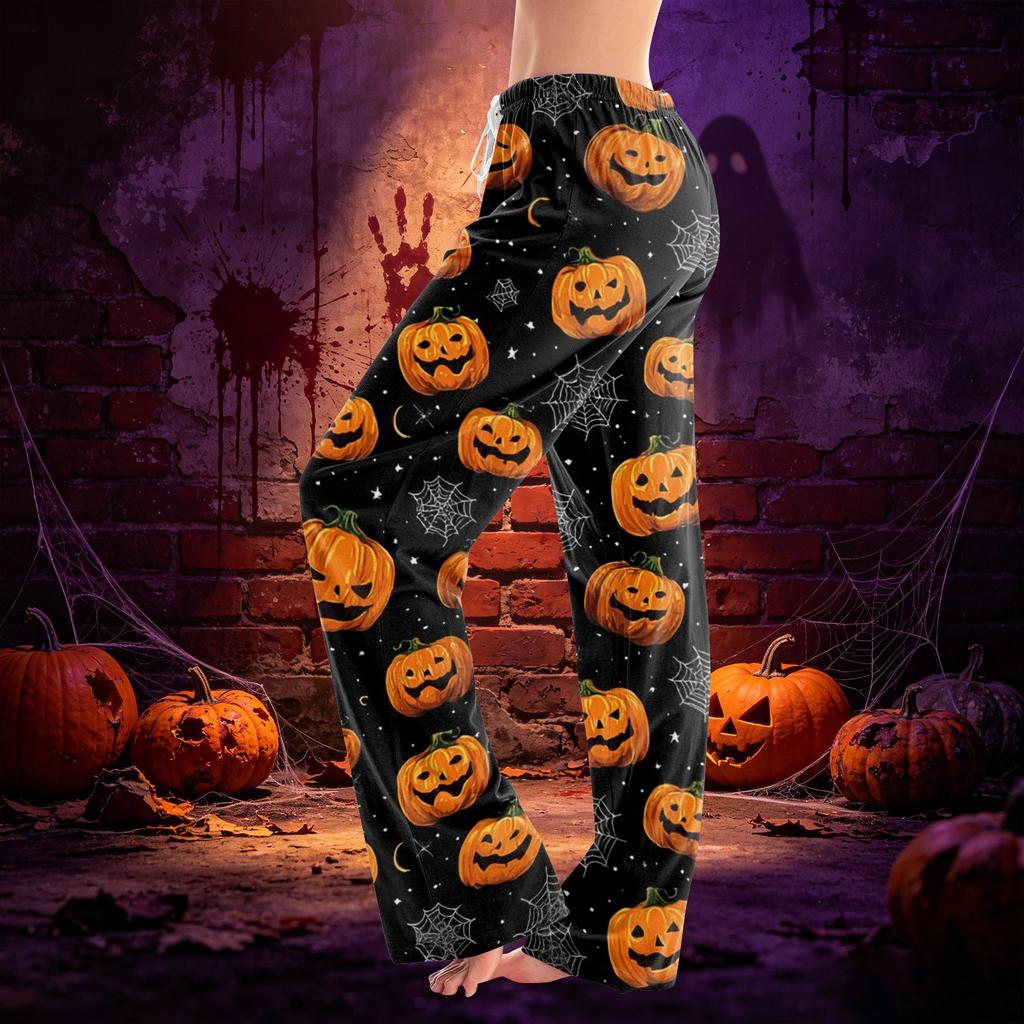 Women's Halloween Print Drawstring Casual Pants with Elastic Waist
