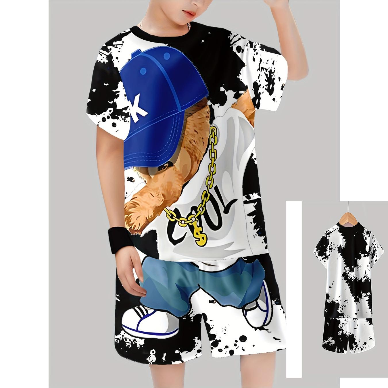 

Boys Suit Fashion 3D Printed Casual Pullover Short Sleeve Shorts Sweatshirt, BoysOutdoor T-Shirt shorts Set, Perfect Outdoor 13-14Y