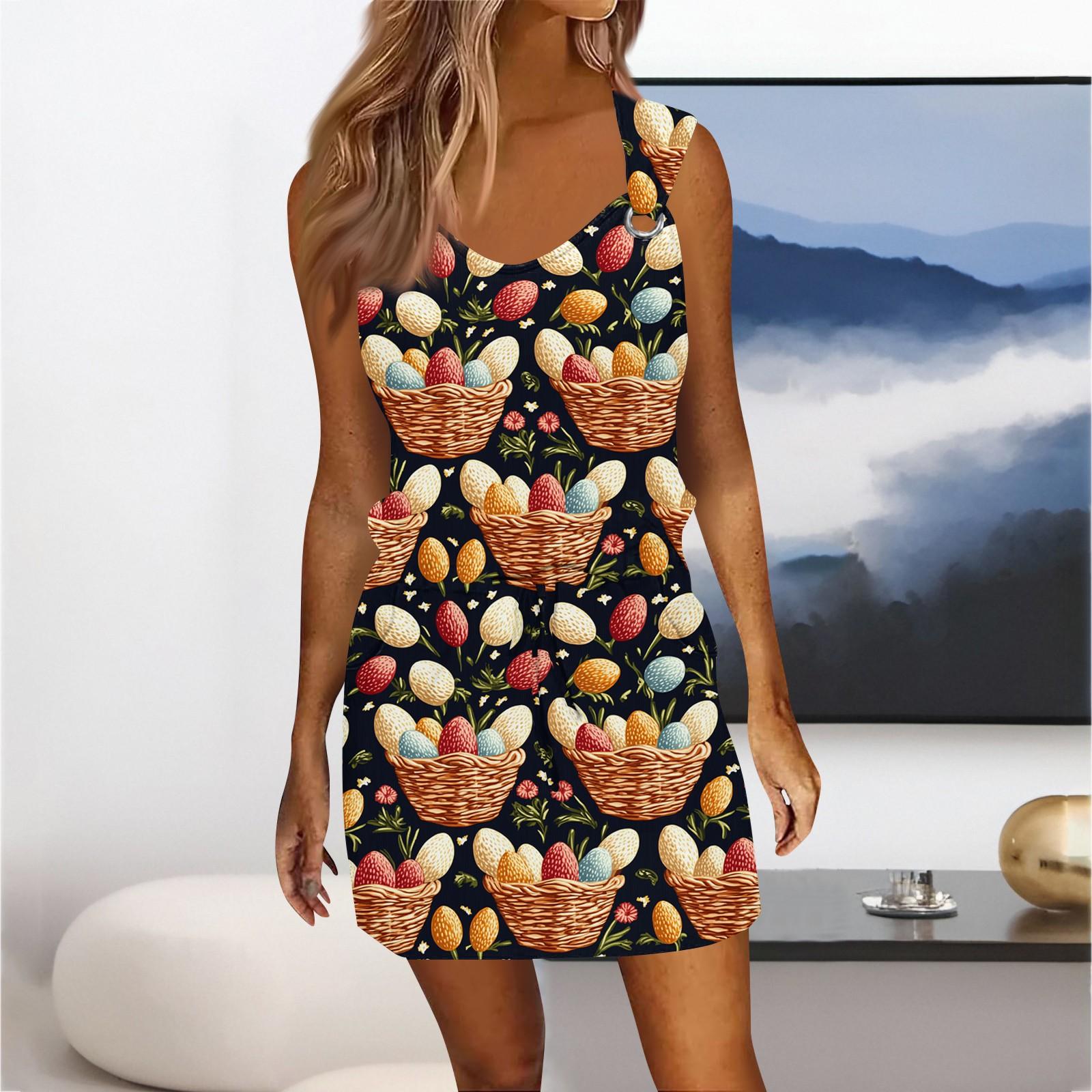 

Женское модное повседневное платье без рукавов с принтом на шнуровке и карманами XXL