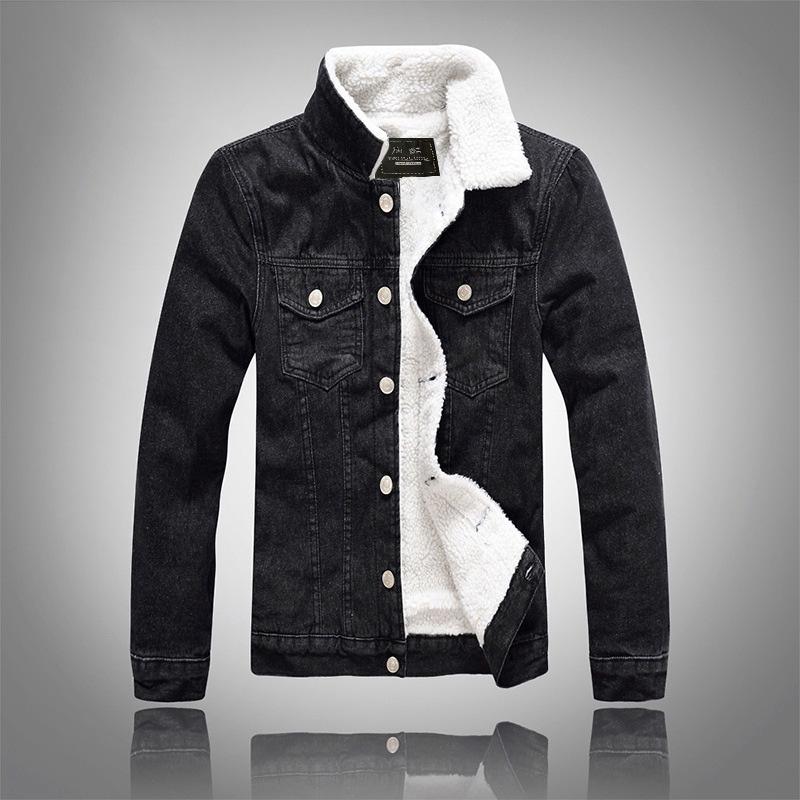 Men's winter trendy blue lamb fleece denim jacket Korean version large size slim jacket fleece thickened shirt