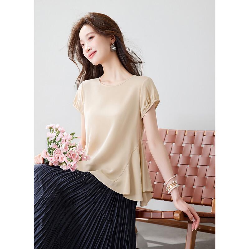 Srcr Women s 100% Mulberry Silk Short Sleeve T-Shirt L