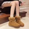 Retro Round Toe Versatile Snow Boots Women's Winter New Fleece Warm Non-slip Fluffy Short-thigh Cotton Shoes