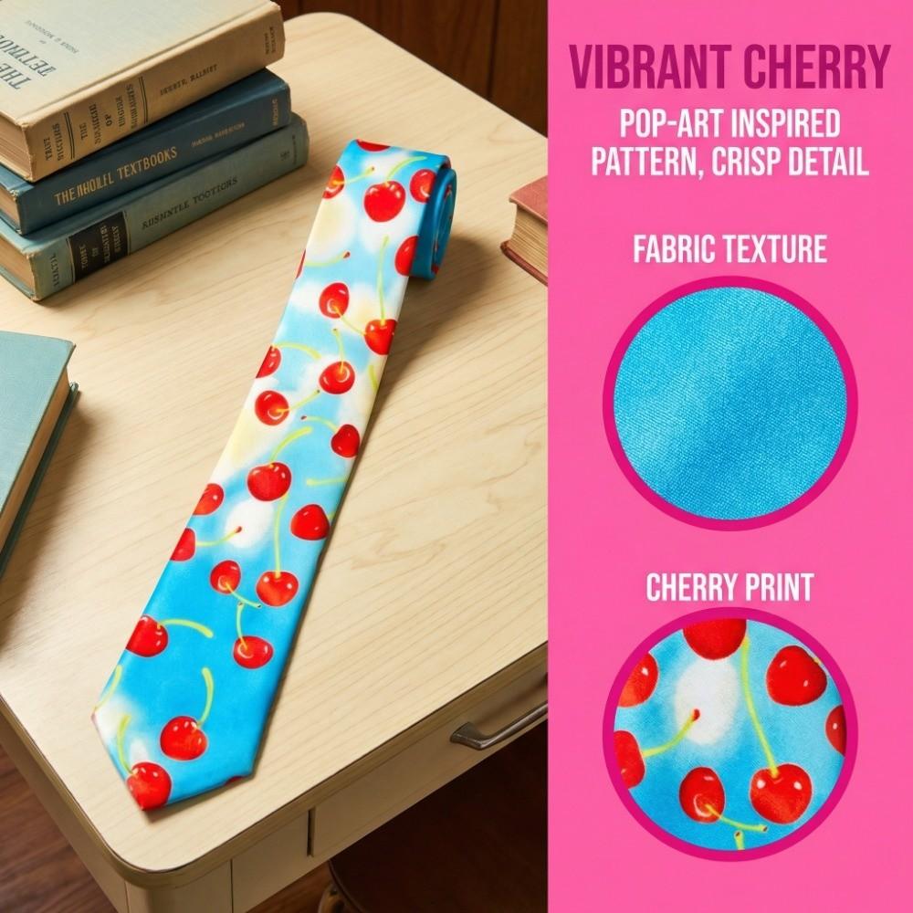 Gift Heart Y2K Neckties Printing Cloth Neck Tie Harajuku Cherry Shirt Neckties Special Events