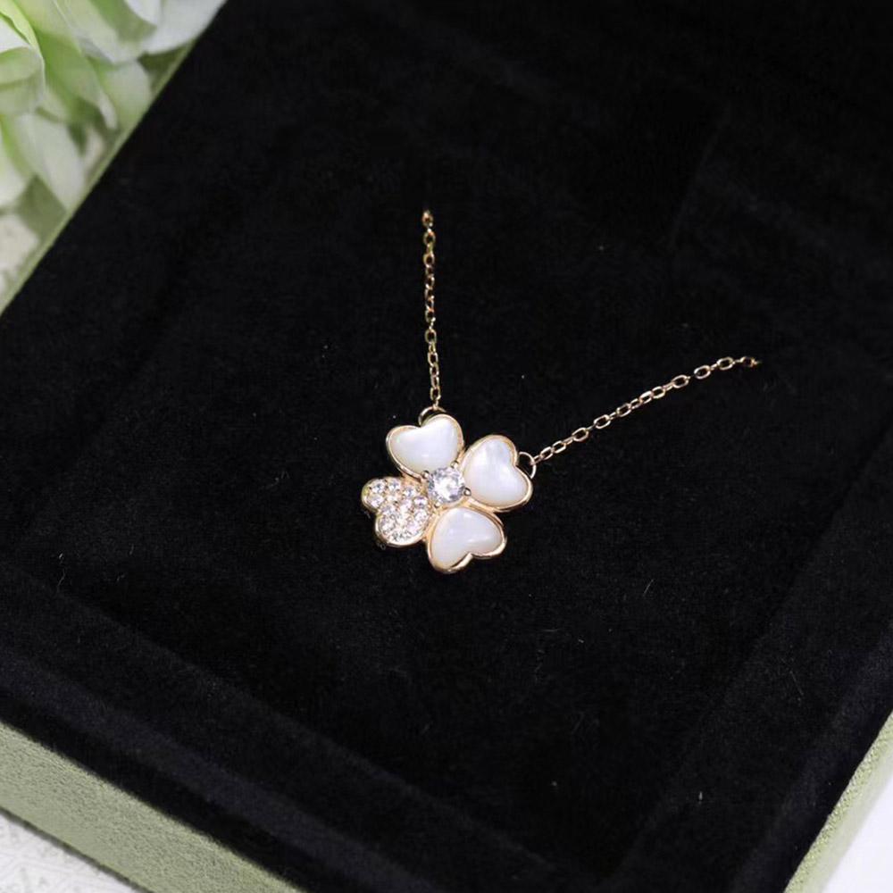 New Europe Sale Lucky Grass Necklace Black Red Agate White Shell Shine Women's 18K Champagne Gold S925 Sterling Silver Fine