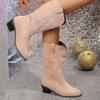 Fashion Women Cowboy Boots Fashion Mid Heel Elegant Boots Women Winter Slip On Pointed Toe Boots New Fashion Outdoor Shoes for Women