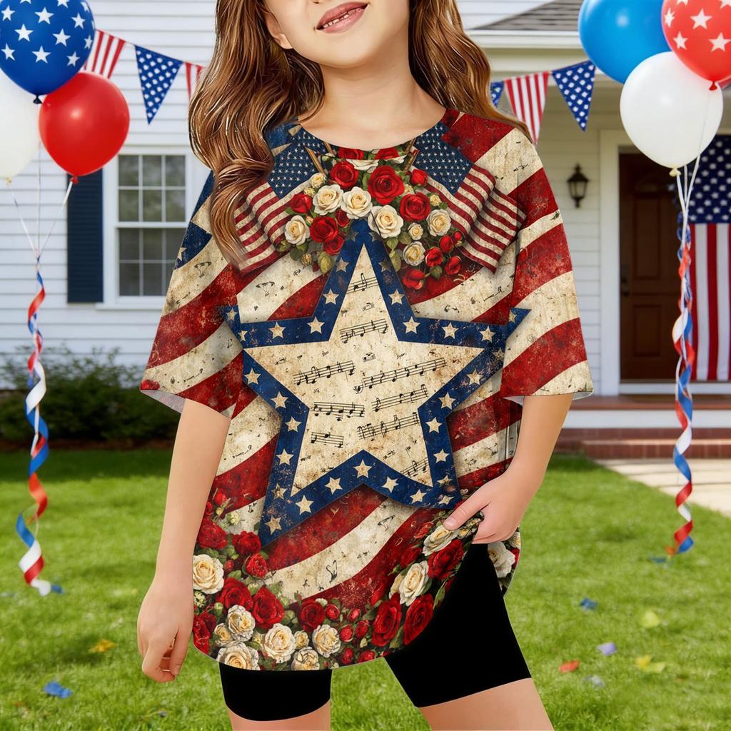 Kids Independence Day Print Round Neck Short Sleeve Casual T-shirt