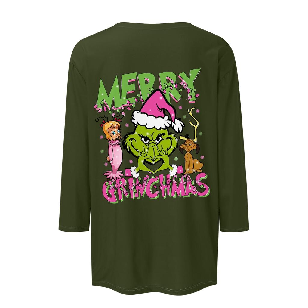 3/4 Sleeve Tops For Women T-Shirt Casual Christmas Print Tops T Shirt Round Neck Pullover Blouse