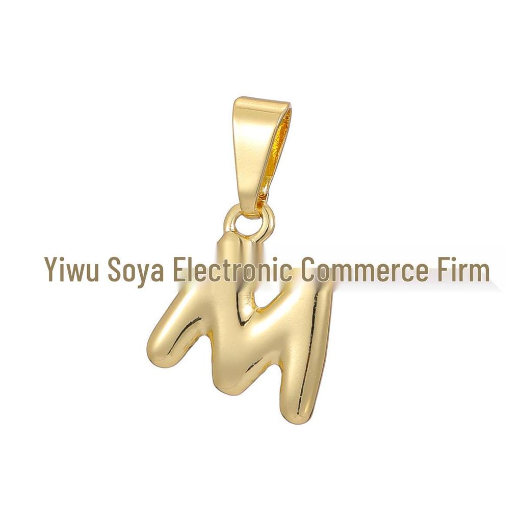 18k Gold-Plated Brass Mini Bubble Letter Pendant Necklace, DIY Personalized with 26 English Letters.