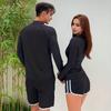 2 Pcs/Set Unisex Swimsuit Quick-drying Breathable Soft Leaf Print O Neck Long Sleeves Wetsuit Pockets Couple Surfing Clothes Diving Bathing Suit