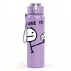 1PC Pile Use It Meme Stick Figure Print 750ml Color Plastic Sports Water Bottle Leakproof Flip Straw Lid Suitable for Sports Office Home Use