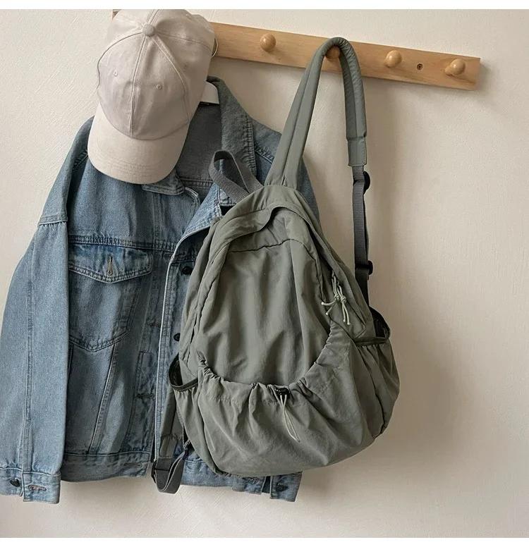 Casual Backpack Women Large Capacity Fashion Junior High School Student Pleat Schoolbag Cloth Bag Korean Travel Backpack