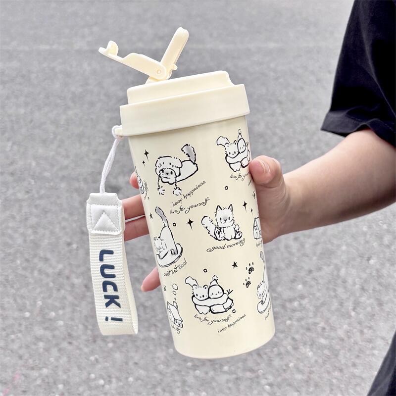 

Оригінальна чашка для води з нержавіючої сталі з вакуумною ізоляцією «Сніговик-кіт» з кришкою-соломкою, милі термоси для Різдва, автомобільна кавова чашка 500ml білий