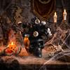 Spooky Skull Figurine, Black Red Rose Creepy Eyeballs Skeleton Halloween Table Centerpiece for Tabletop, Desk, Mantel, Shelf, Gothic Home Decor