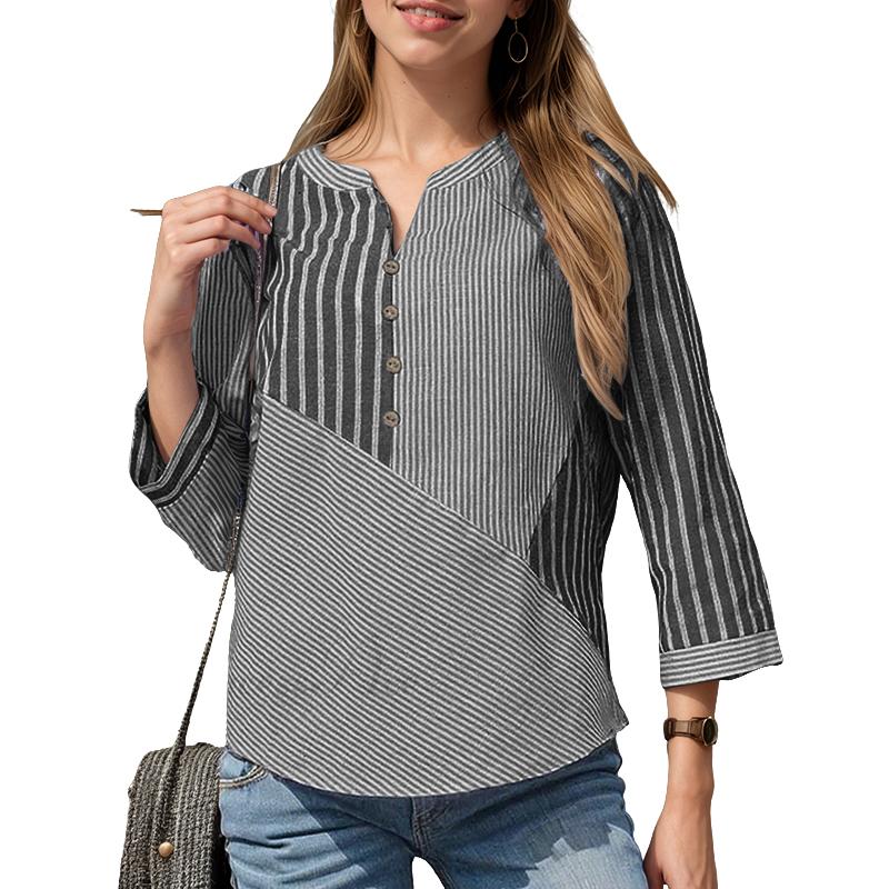 

ZANZEA Женская повседневная блузка в полоску с V-образным вырезом и рукавом 3/4 XL