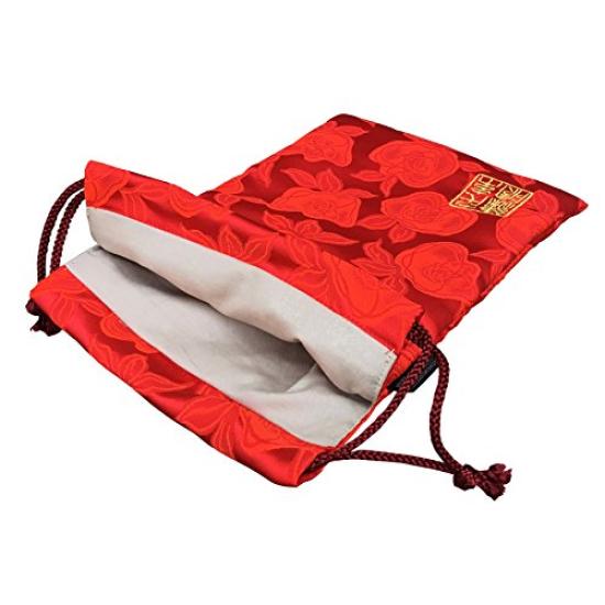 Senshishuin Nishijin Brocade Drawstring Bag Rose Large (Lined) Romantic/Red,