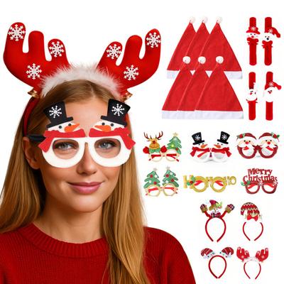 9 Pièces Faveurs de Fête de Noël Montures de Lunettes Nouveauté Serre-têtes de Noël Chapeau de Père Noël Bracelets Claque Ensemble pour Fournitures de Fête de Vacances