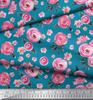 Soimoi Blue Poly Crepe Fabric Leaves & Ranunculus Floral Print Fabric by the metre 42 Inch