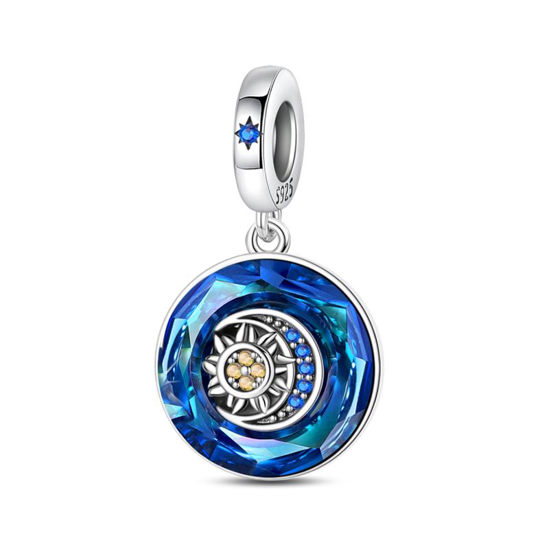 Authentic Copper Blue Life Tree Evil Eye Sun Round Charms Pendants Fit Qikaola Original Bracelets Diy Jewelry